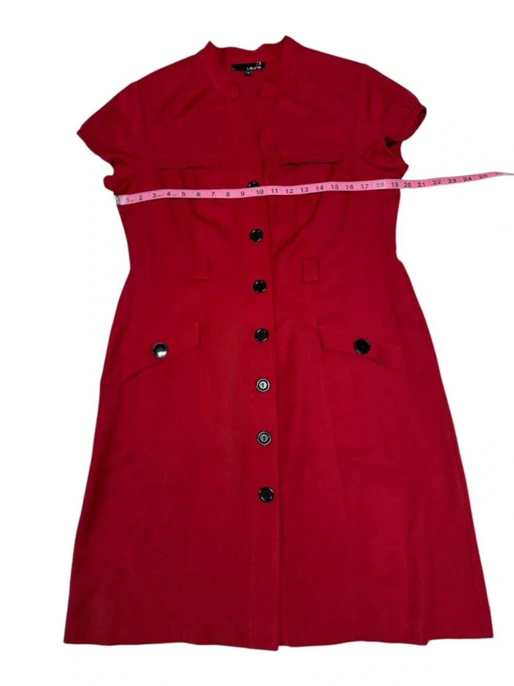 Laura Short Sleeve Red Dress | Button Front & Tie Waist - Size 12 - Picture 6 of 9